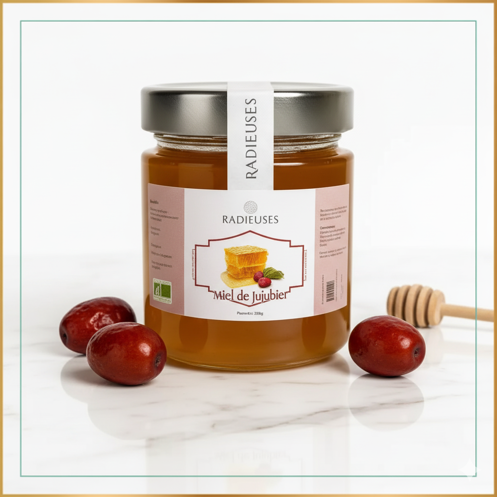 Miel de jujubier Sidr 250g, miel rare au goût caramélisé, pot verre avec étiquette rose