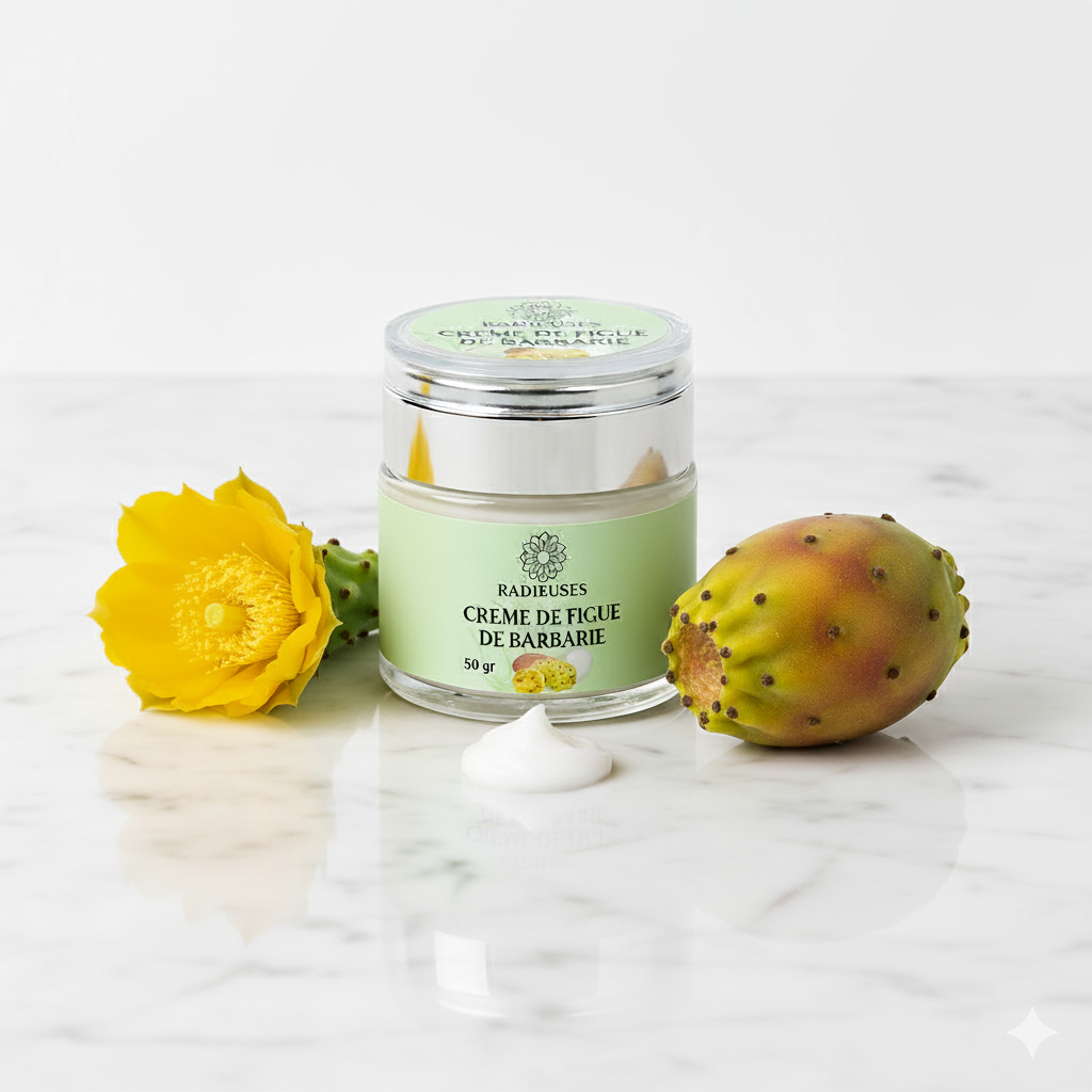 Crème au figue de barbarie 50g, soin régénérant anti-âge, pot métal vert avec figues