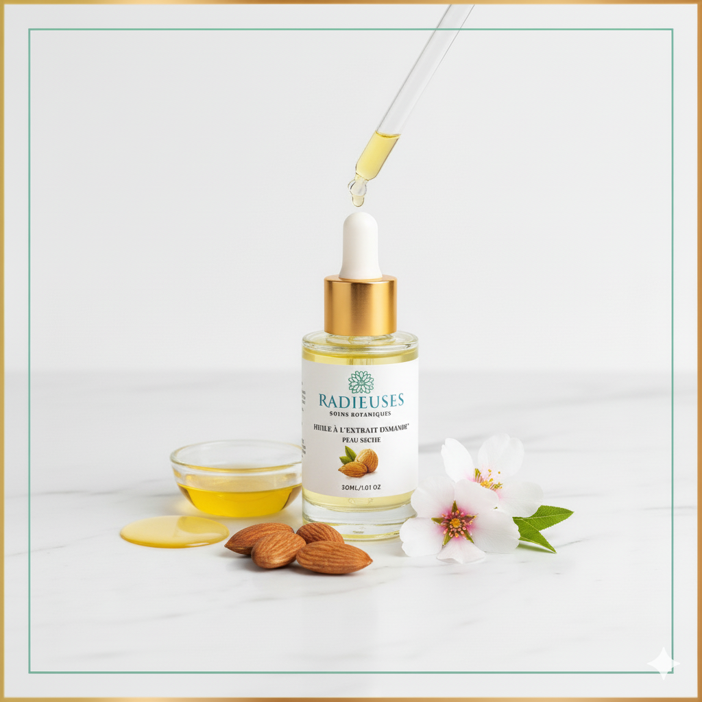 Huile d’amande douce Radieuses - Huile végétale pure 30ml pour hydrater, apaiser et nourrir peau et cheveux sensibles.