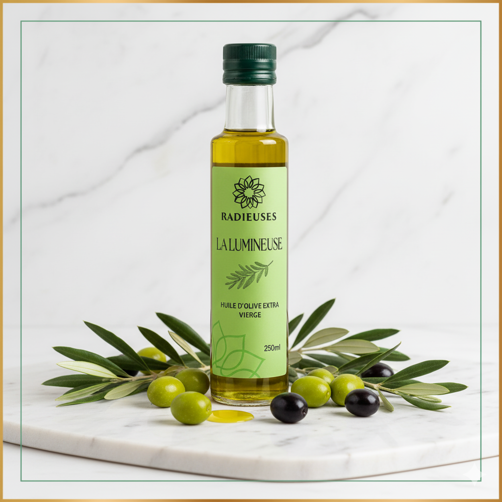 Huile d’olive extra vierge La Lumineuse Radieuses - Huile naturelle 250ml, première pression à froid pour cuisine et santé.