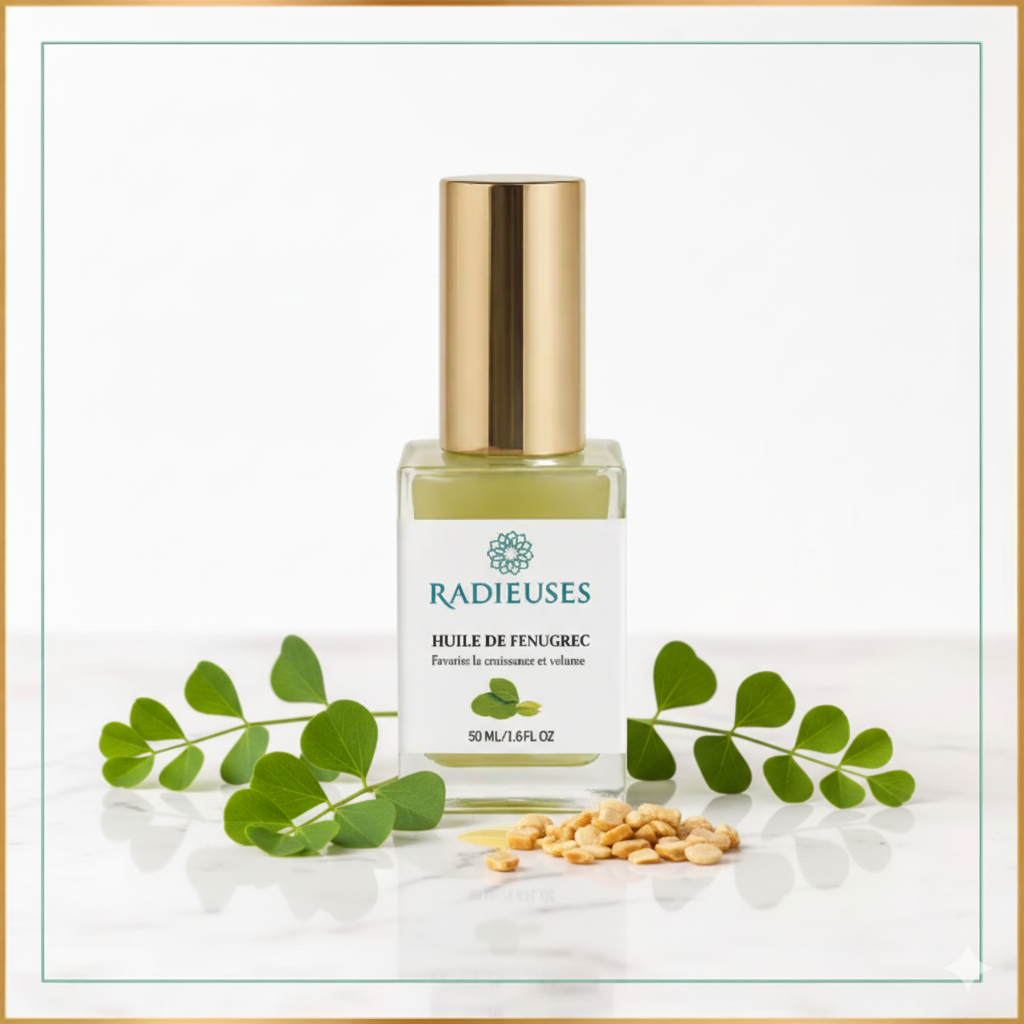 Huile de fenugrec 30ml, soin fortifiant cheveux, flacon pipette dorée, nourrit peau