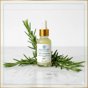 Huile de romarin 30ml, soin capillaire stimulant, flacon pipette dorée, purifie peau
