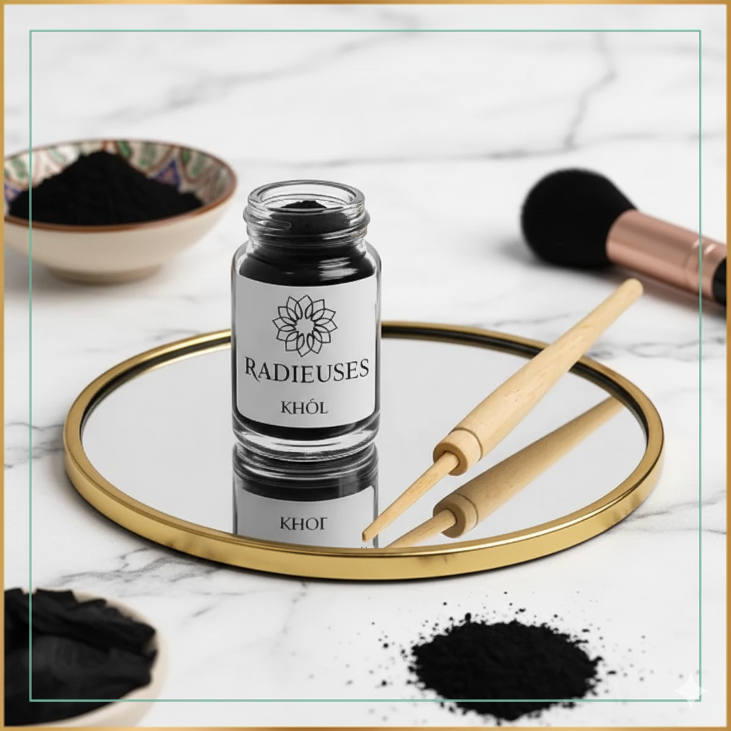 Khôl 100% naturel, maquillage yeux intense, pot verre doré avec applicateur mirwed