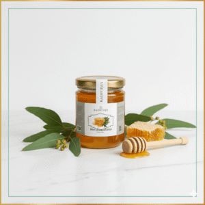 Miel d’eucalyptus Radieuses - Miel pur 250g, apaisant pour les voies respiratoires, goût mentholé et boisé.