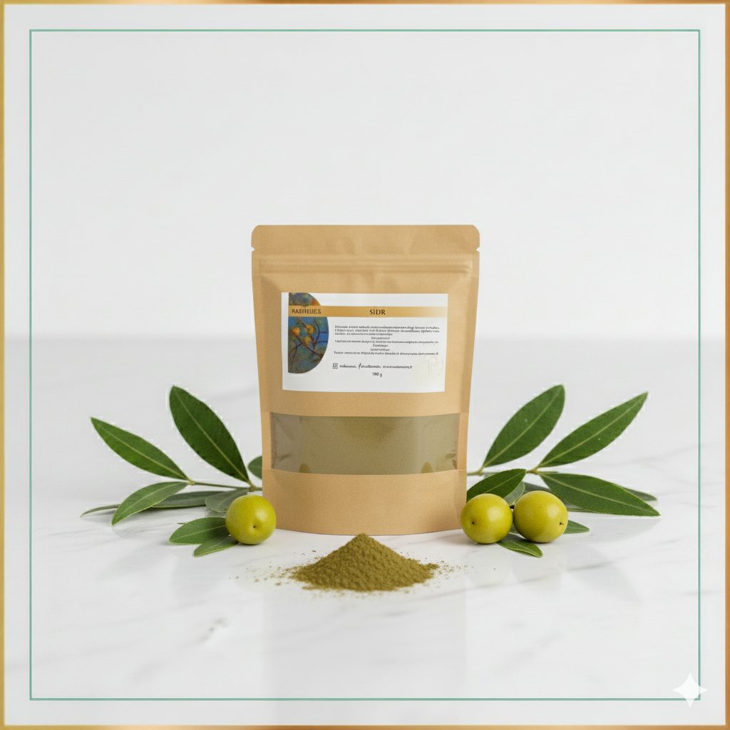 Poudre de Sidr 100g, soin lavant cheveux, sachet kraft, purifie peau et cuir chevelu