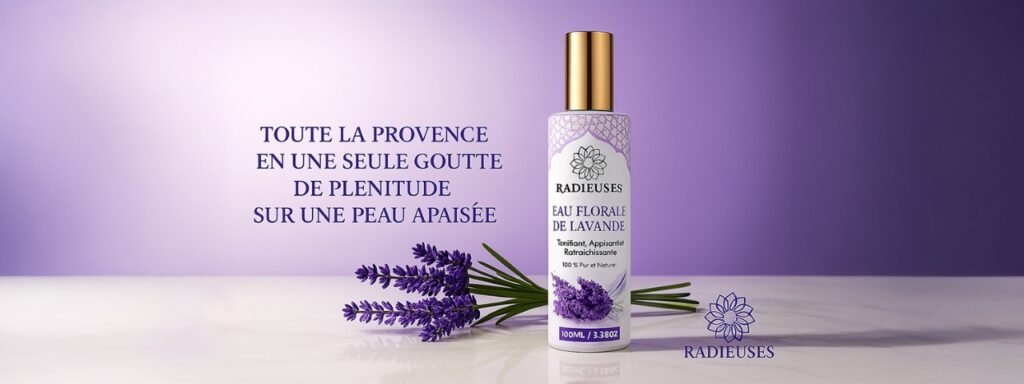 Eau florale lavande 100ml, brume apaisante naturelle, flacon spray doré, purifie et tonifie