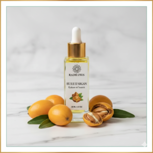 Huile d'argan Radieuses 30ml, soin nourrissant pour peau et cheveux, flacon pipette dorée