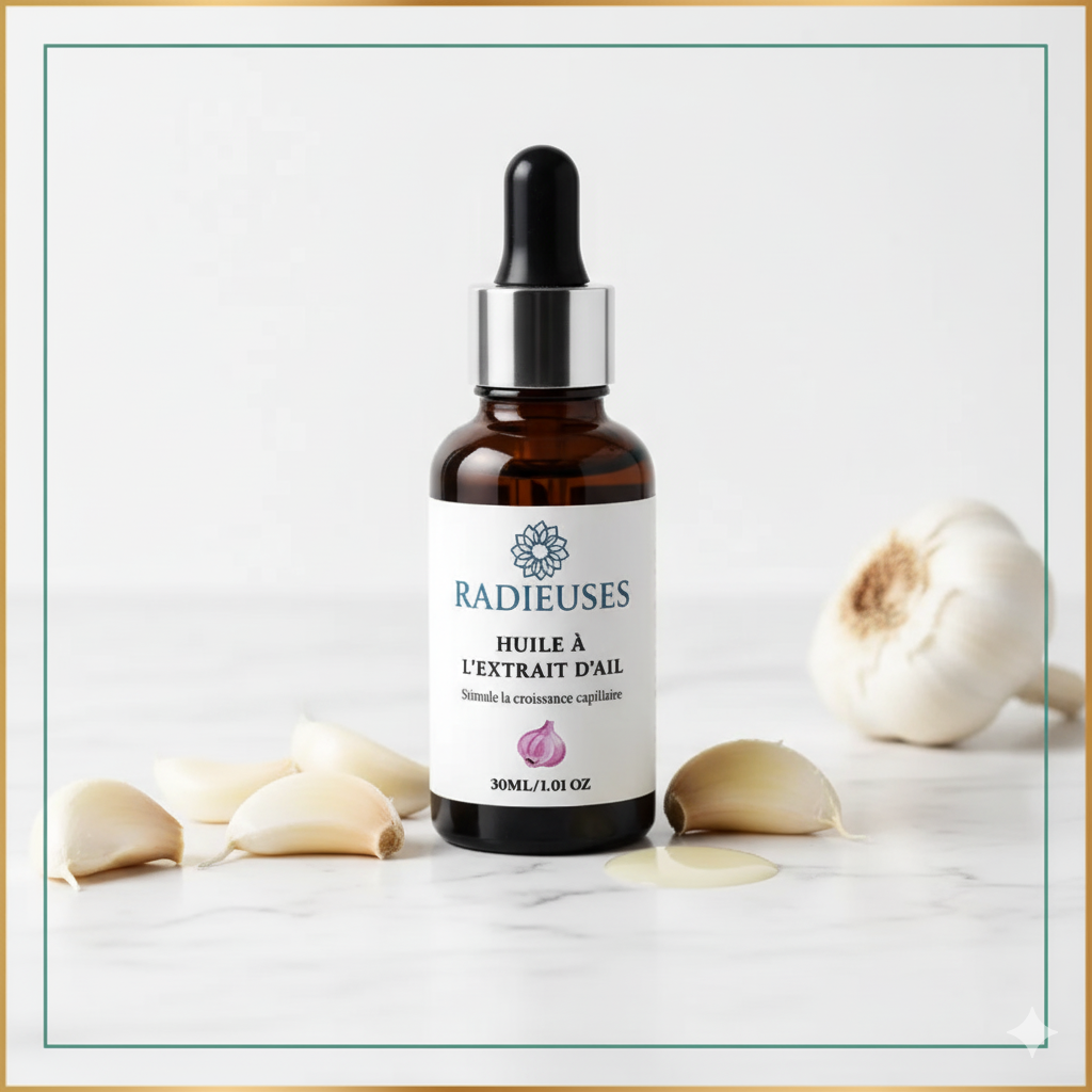 Huile d’ail 30ml, soin anti-chute naturel, flacon pipette argentée, purifie peau