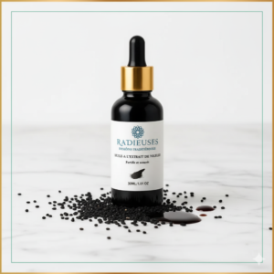 Huile de nigelle 30ml, soin purifiant naturel, flacon pipette dorée, fortifie cheveux et peau