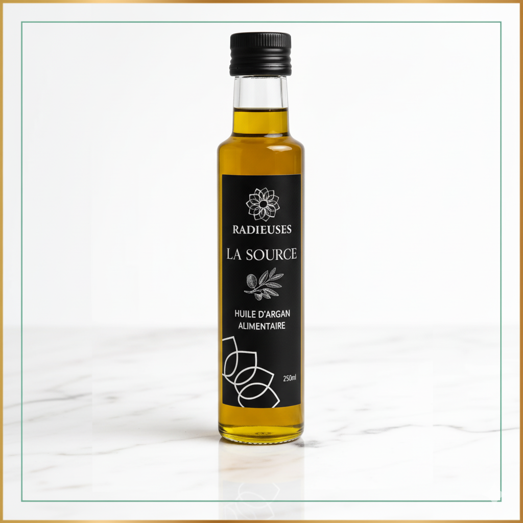 Huile d'argan alimentaire La Source 250ml, huile torréfiée naturelle pour cuisine, flacon verre noir