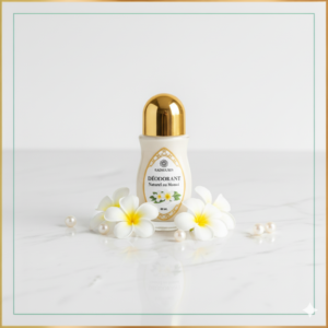 Déodorant naturel monoï 60ml, soin éclaircissant aisselles, flacon roll-on doré, anti-odeurs 24h