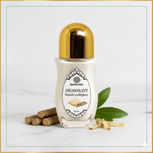 Déodorant naturel réglisse 60ml, soin éclaircissant aisselles, flacon doré, anti-odeurs 24h