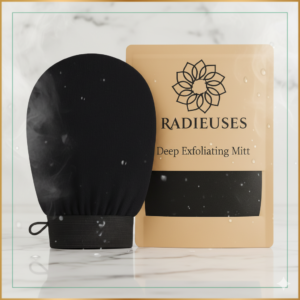 Gant de gommage exfoliant Radieuses - Accessoire hammam en fibres végétales pour exfoliation profonde, peau lisse et régénérée.
