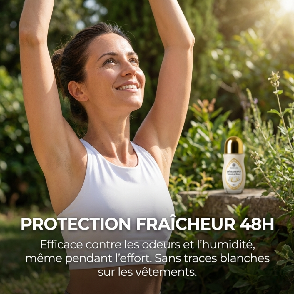 Femme heureuse d'utiliser deodorant naturel radieuses