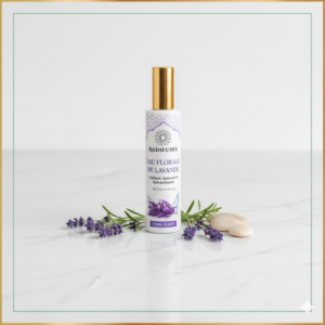Eau florale lavande 100ml, brume apaisante naturelle, flacon spray doré, purifie et tonifie