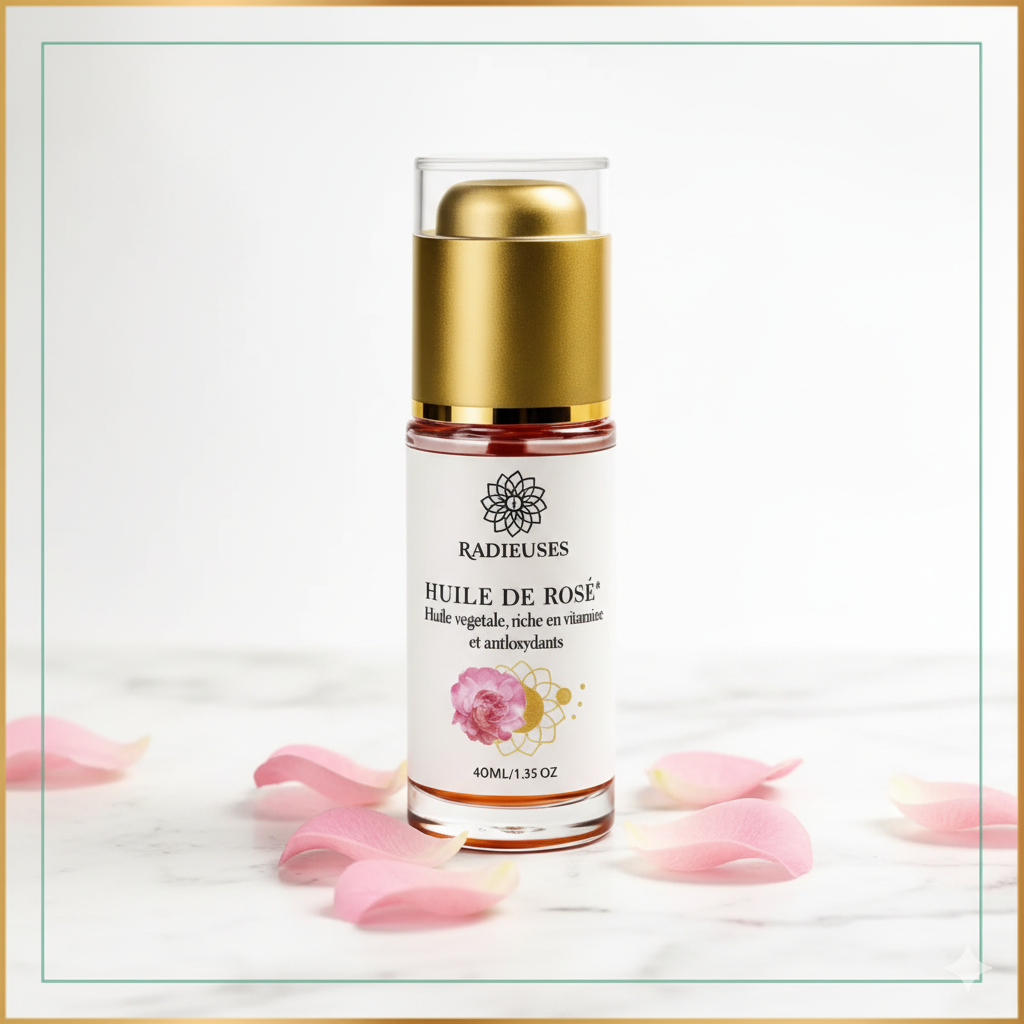 Huile de rose 40ml, soin anti-âge naturel, flacon doré, enrichie en vitamines et antioxydants