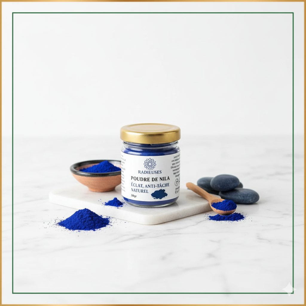 Poudre de Nila 30g, soin anti-taches naturel, pot verre doré, unifie et illumine teint