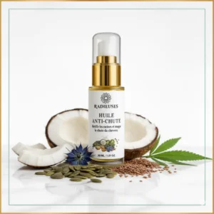 Huile anti-chute 40ml, fortifie racines et stoppe chute cheveux, flacon pipette dorée avec ingrédients naturels
