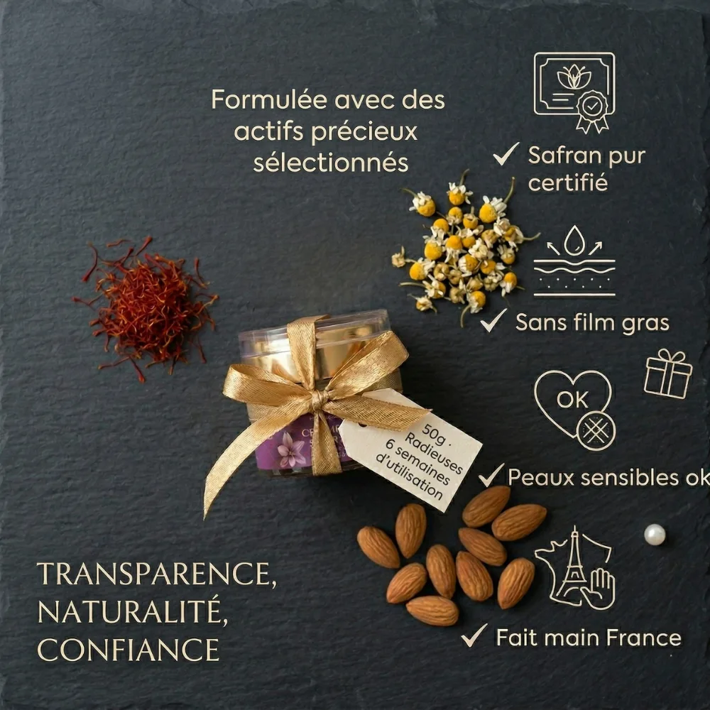 les ingredients de la crème au safran radieuses