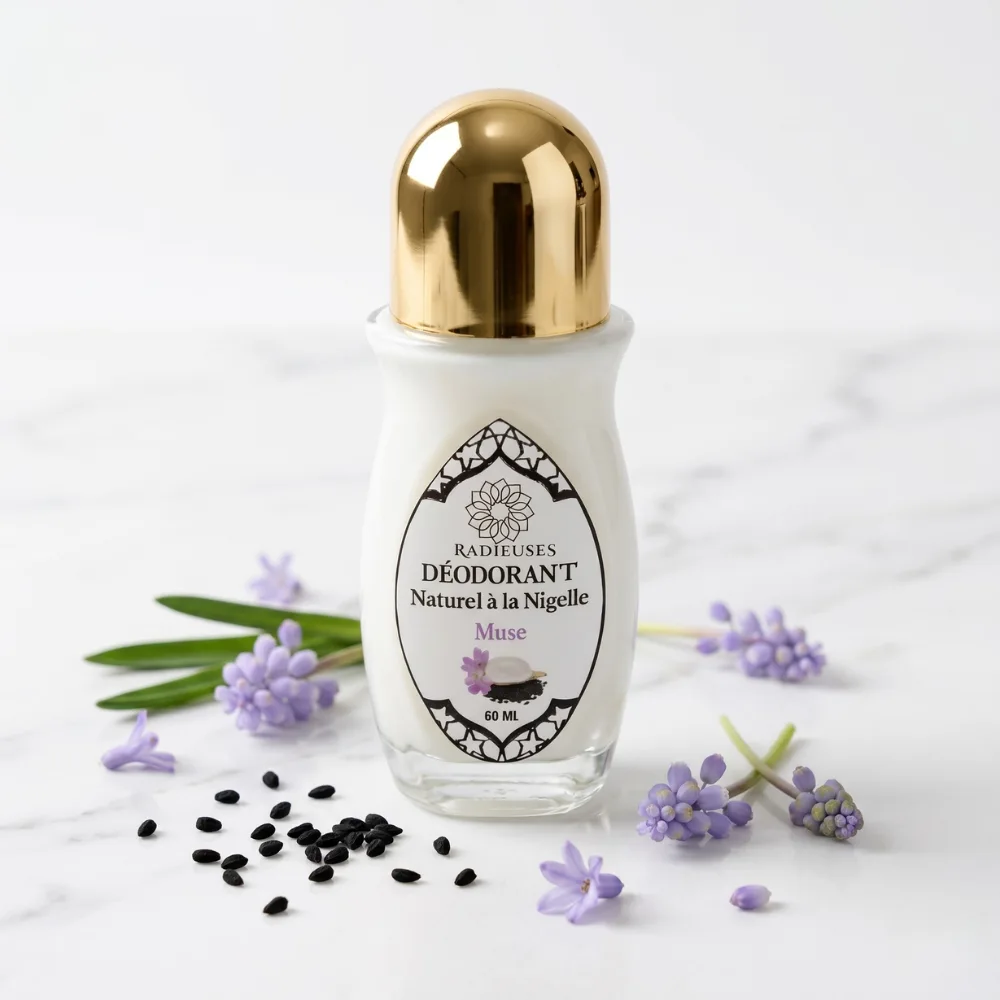 Déodorant Artisanal Musc en Verre - Nigelle, Musc & Crème de Figue de Barbarie - 100% Naturel & Fait Main - Sans Sels d'Aluminium synthétique - Efficacité 48h - 60ml (Dure 6 mois)-Radieuses