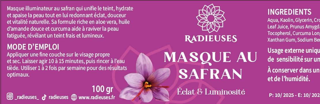 etiquette masque éclat au safran