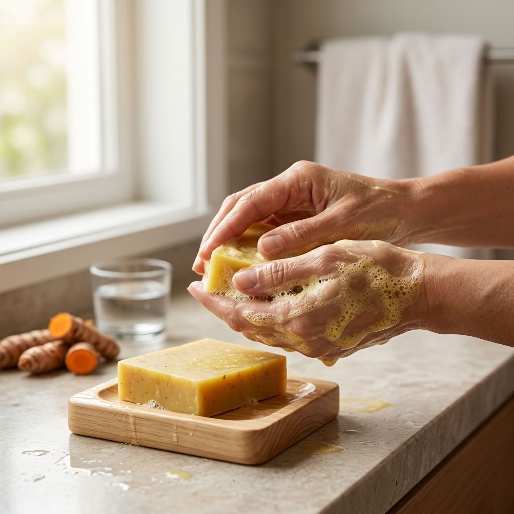 savon au curcuma Radieuses 100g saponifié à froid, packaging naturel