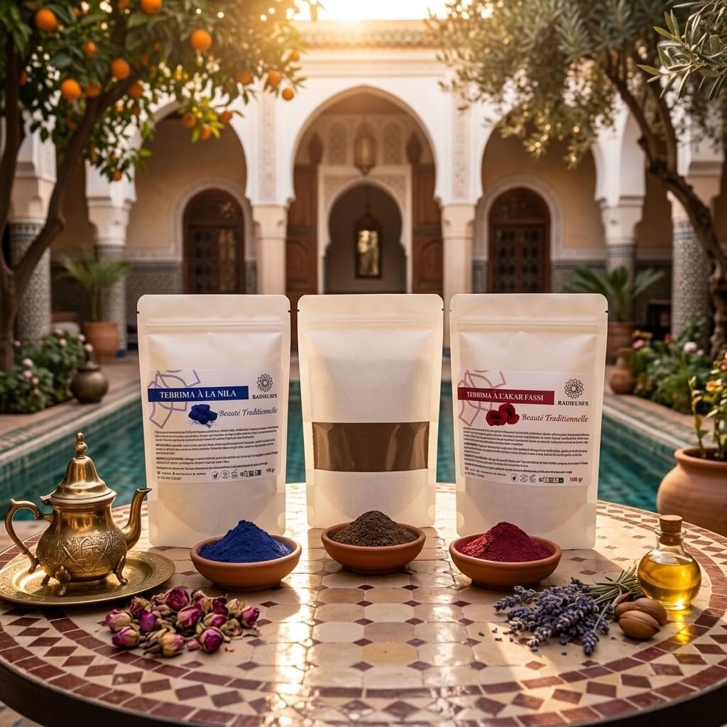 Gamme hammam Radieuses : tabrima au Nila et tabrima Akar El Fassi dans un riad