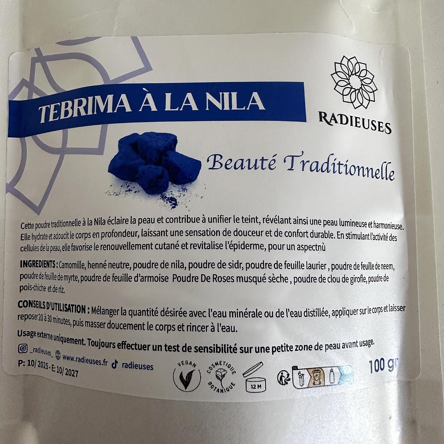 Étiquette de la tabrima au Nila Radieuses : composition et conseils d’utilisation