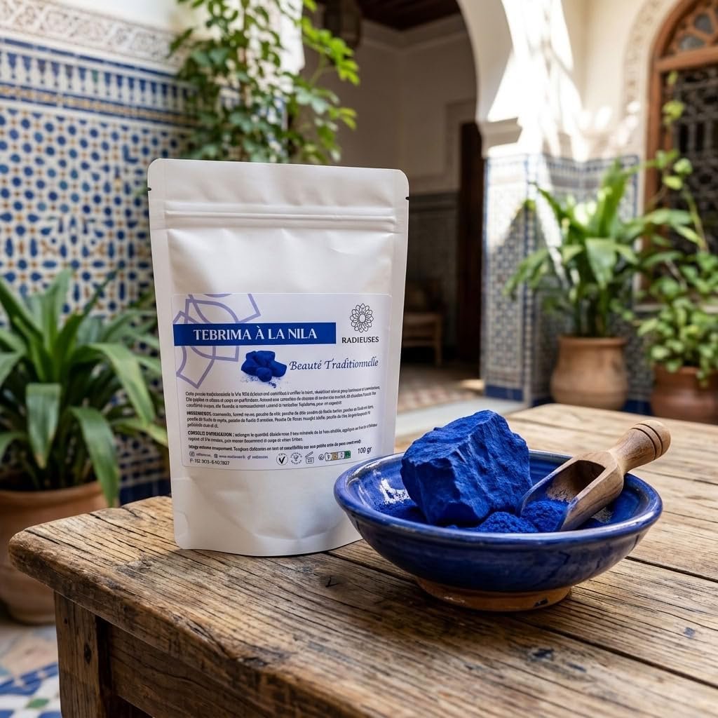 Tabrima au Nila et poudre de nila bleue dans un riad marocain