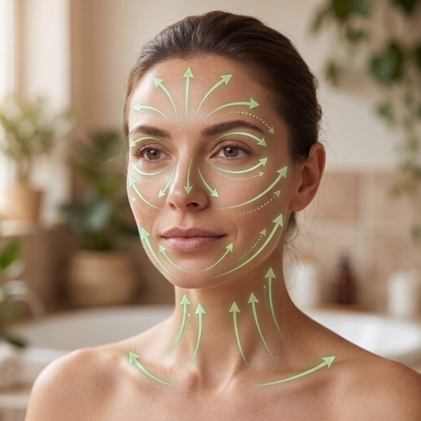 Gestes du massage gua sha jade sur le visage et le cou